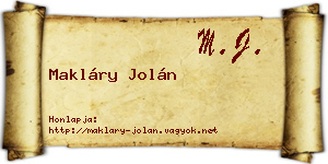 Makláry Jolán névjegykártya